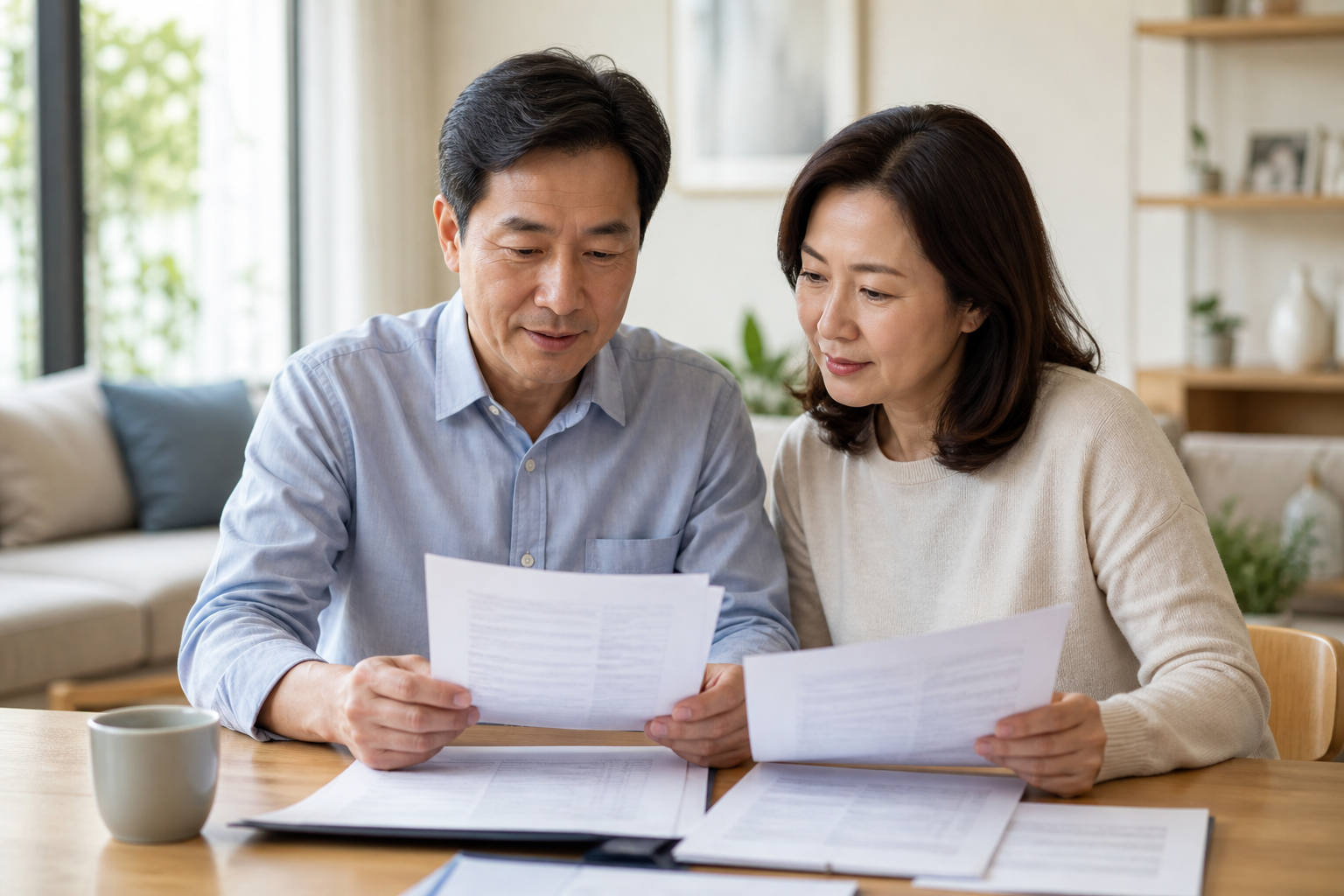 상속 서류와 협의서를 함께 검토하는 모습